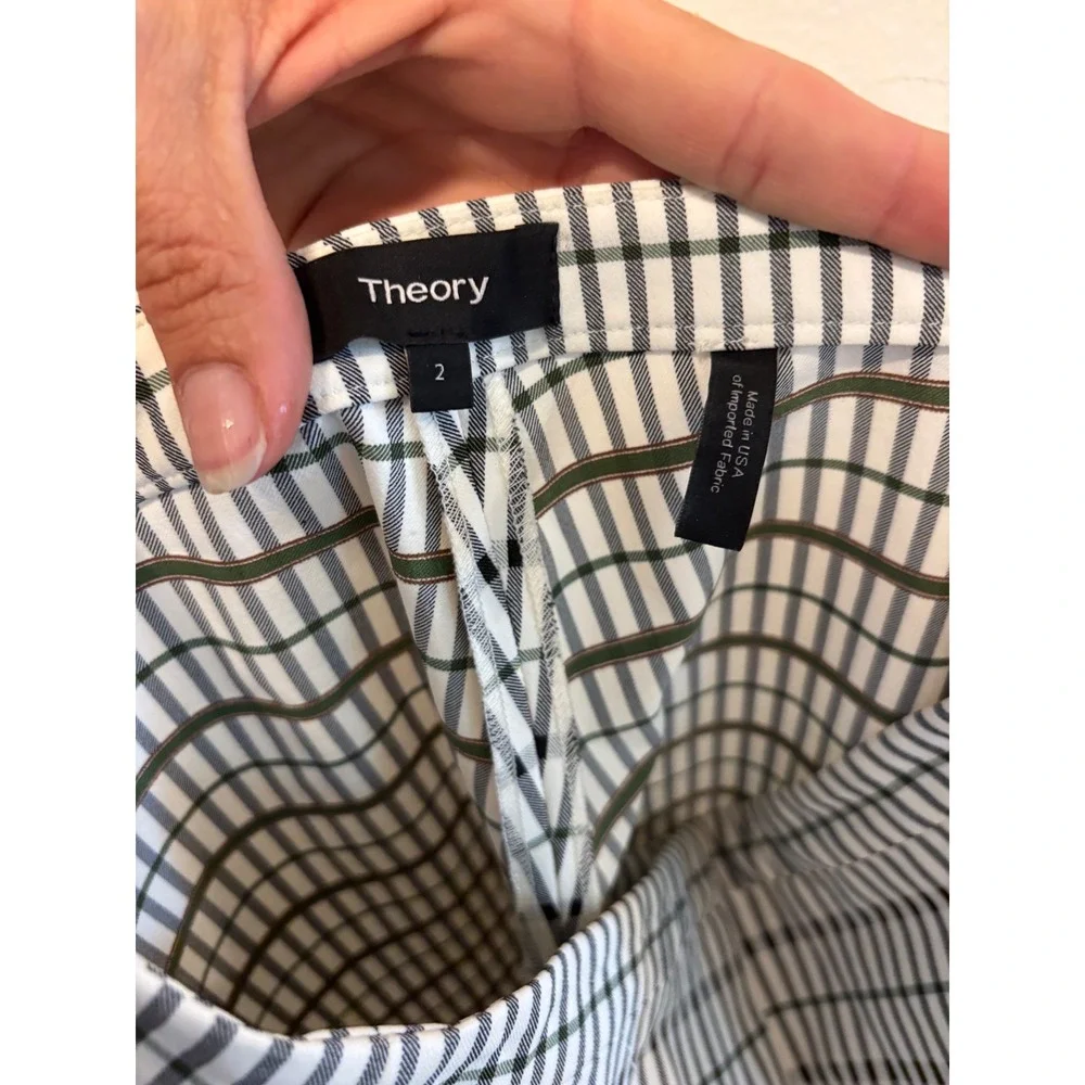 Theory Womens Black White Green Grid Plaid Slim Ankle Trousers Pants Size 2